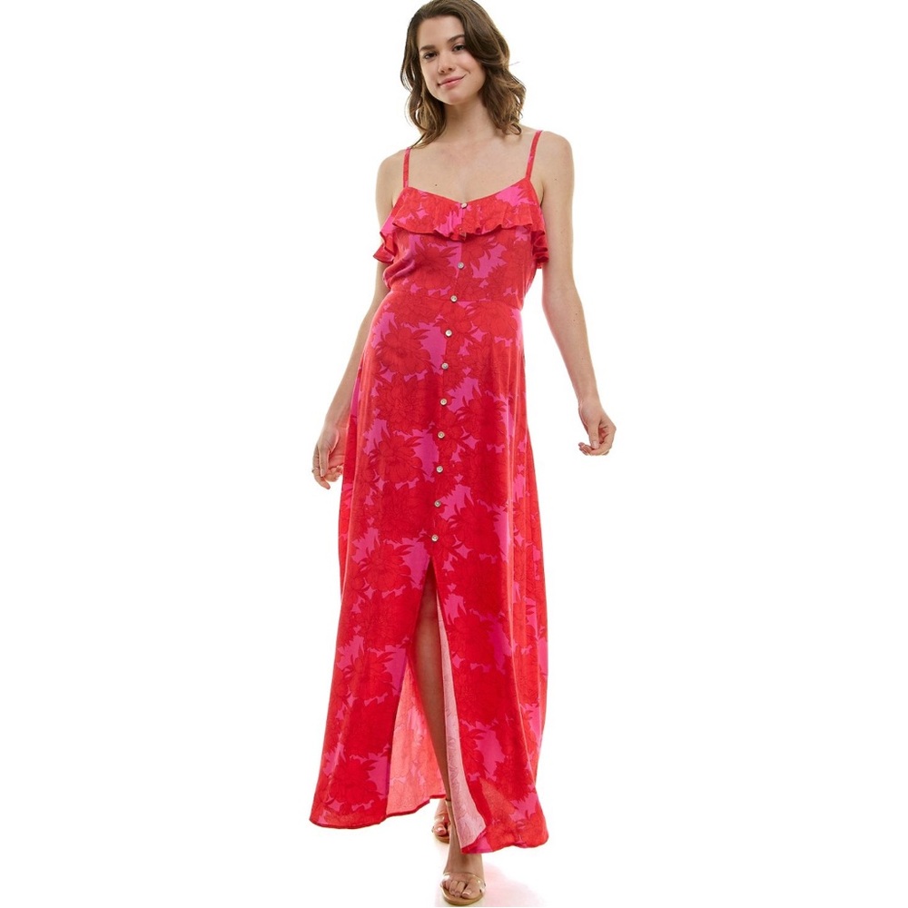 Lily Rose Red Sleeveless Spaghetti Strap Red Floral Sundress in Women’s size XL